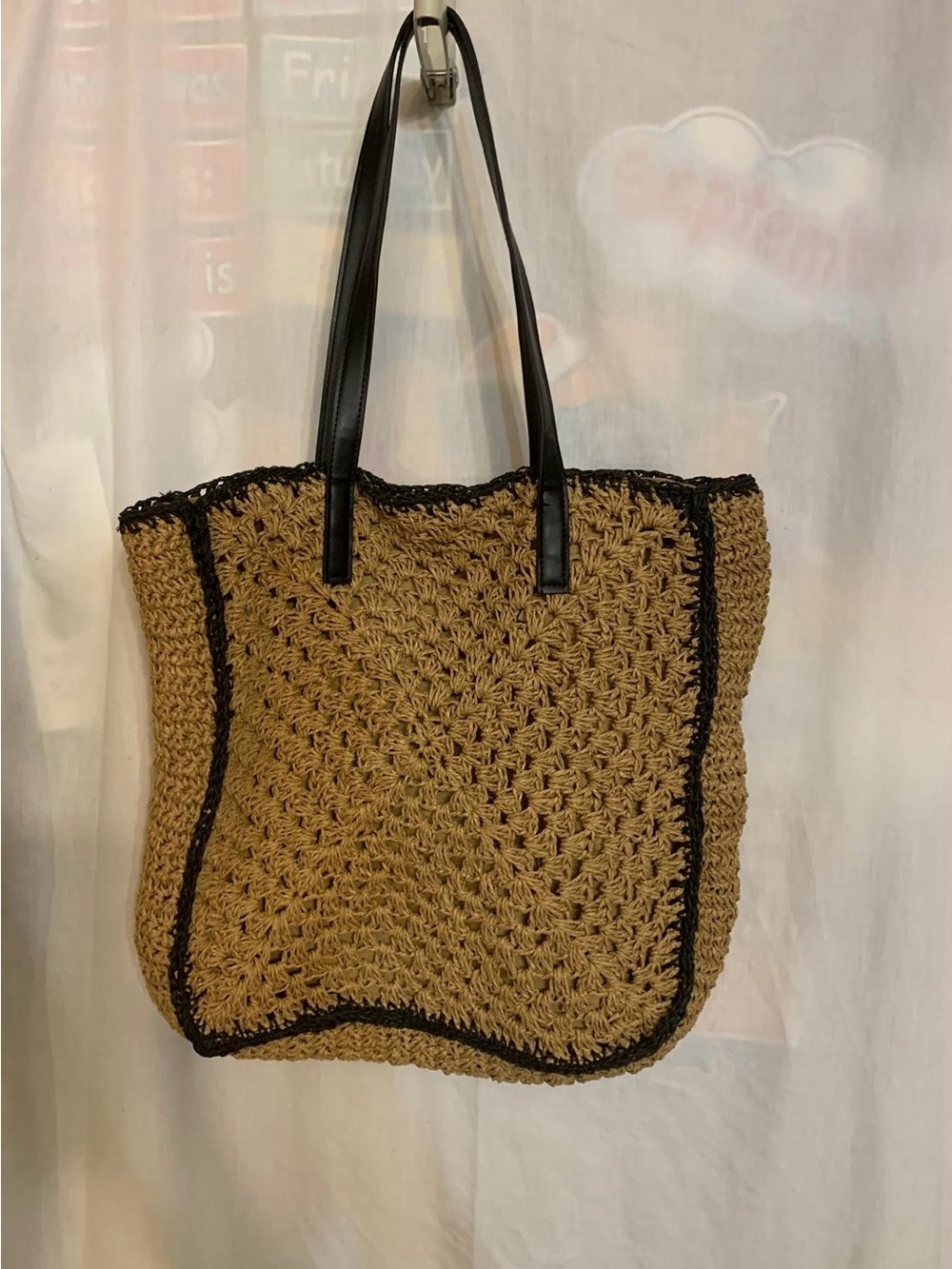 Rachel Zoe Tan Woven Tote with Black Trim